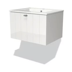 Modulo Badkamermeubel Met Wastafel | 60 Cm Hoogglans Wit Lamel Front Keramiek 1 Lade