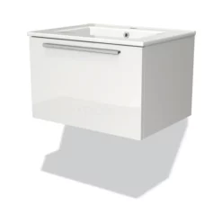 Modulo Badkamermeubel Met Wastafel | 60 Cm Hoogglans Wit Vlak Front Keramiek 1 Lade