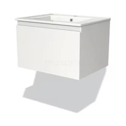 Modulo Badkamermeubel Met Wastafel | 60 Cm Mat Wit Greeploos Front Keramiek 1 Lade