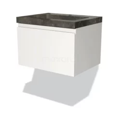 Modulo Badkamermeubel Met Wastafel | 60 Cm Mat Wit Greeploos Front Natuursteen 1 Lade