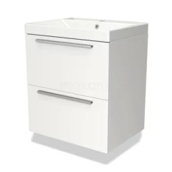 Modulo Badkamermeubel Met Wastafel | 60 Cm Mat Wit Vlak Front Keramiek 2 Lades Onder Elkaar