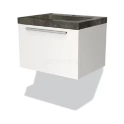 Modulo Badkamermeubel Met Wastafel | 60 Cm Mat Wit Vlak Front Natuursteen 1 Lade