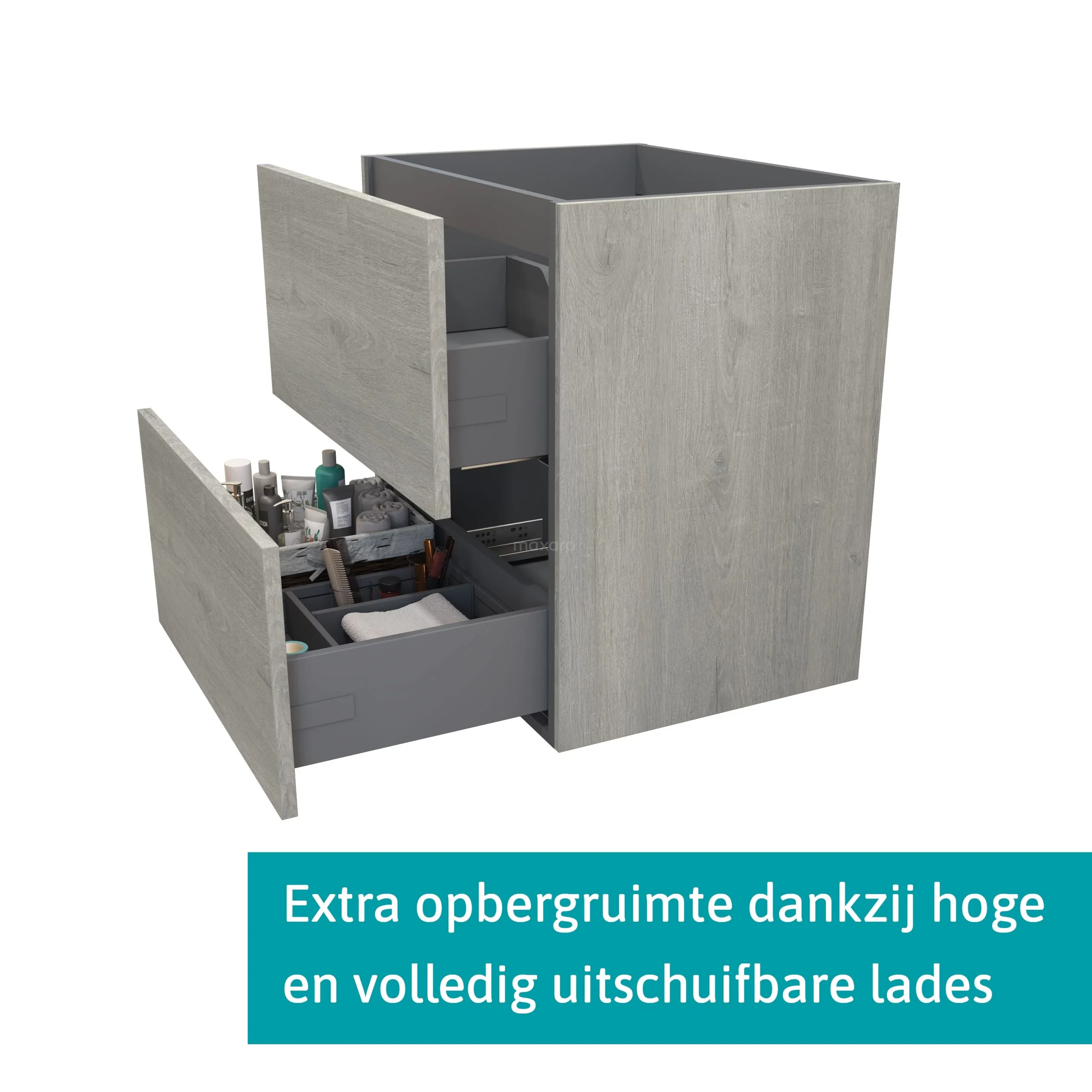 Modulo Badkamermeubel Met Wastafel | 70 Cm Grijs Eiken Vlak Front Keramiek 2 Lades Onder Elkaar 2 Modulo Badkamermeubel Met Wastafel | 70 Cm Grijs Eiken Vlak Front Keramiek 2 Lades Onder Elkaar - Afbeelding 2