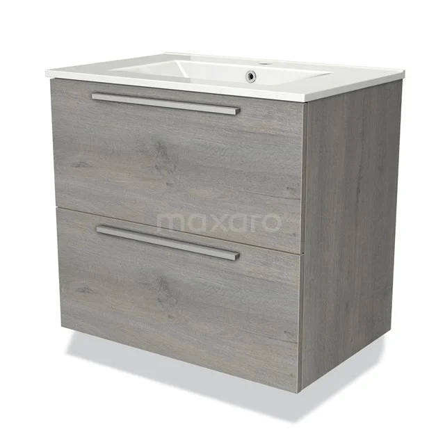 Modulo Badkamermeubel Met Wastafel | 70 Cm Grijs Eiken Vlak Front Keramiek 2 Lades Onder Elkaar 1 Modulo Badkamermeubel Met Wastafel | 70 Cm Grijs Eiken Vlak Front Keramiek 2 Lades Onder Elkaar