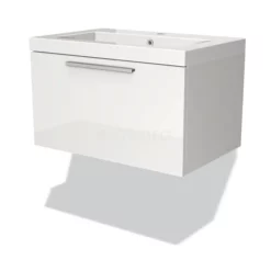 Modulo Badkamermeubel Met Wastafel | 70 Cm Hoogglans Wit Vlak Front Mineraalmarmer 1 Lade