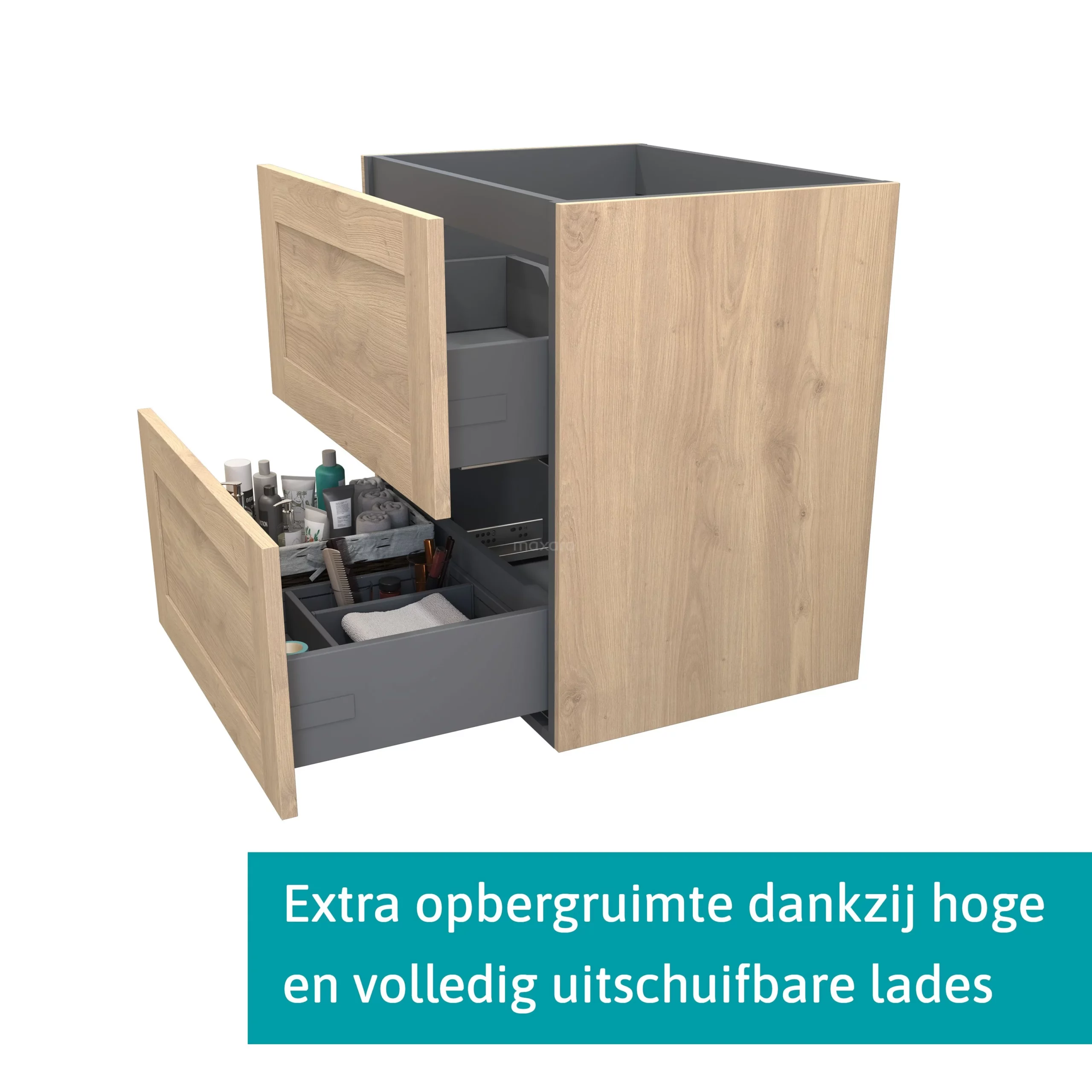 Modulo Badkamermeubel Met Wastafel | 70 Cm Lichtbruin Eiken Kader Front Keramiek 2 Lades Onder Elkaar 2 Modulo Badkamermeubel Met Wastafel | 70 Cm Lichtbruin Eiken Kader Front Keramiek 2 Lades Onder Elkaar - Afbeelding 2