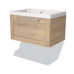 Modulo Badkamermeubel Met Wastafel | 70 Cm Lichtbruin Eiken Kader Front Mineraalmarmer 1 Lade