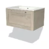 Modulo Badkamermeubel Met Wastafel | 70 Cm Lichtgrijs Eiken Kader Front Keramiek 1 Lade