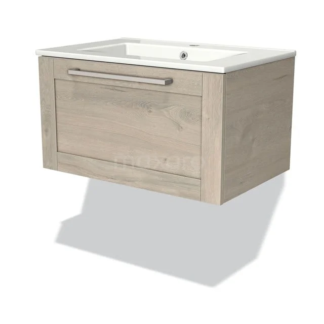 Modulo Badkamermeubel Met Wastafel | 70 Cm Lichtgrijs Eiken Kader Front Keramiek 1 Lade 1 Modulo Badkamermeubel Met Wastafel | 70 Cm Lichtgrijs Eiken Kader Front Keramiek 1 Lade