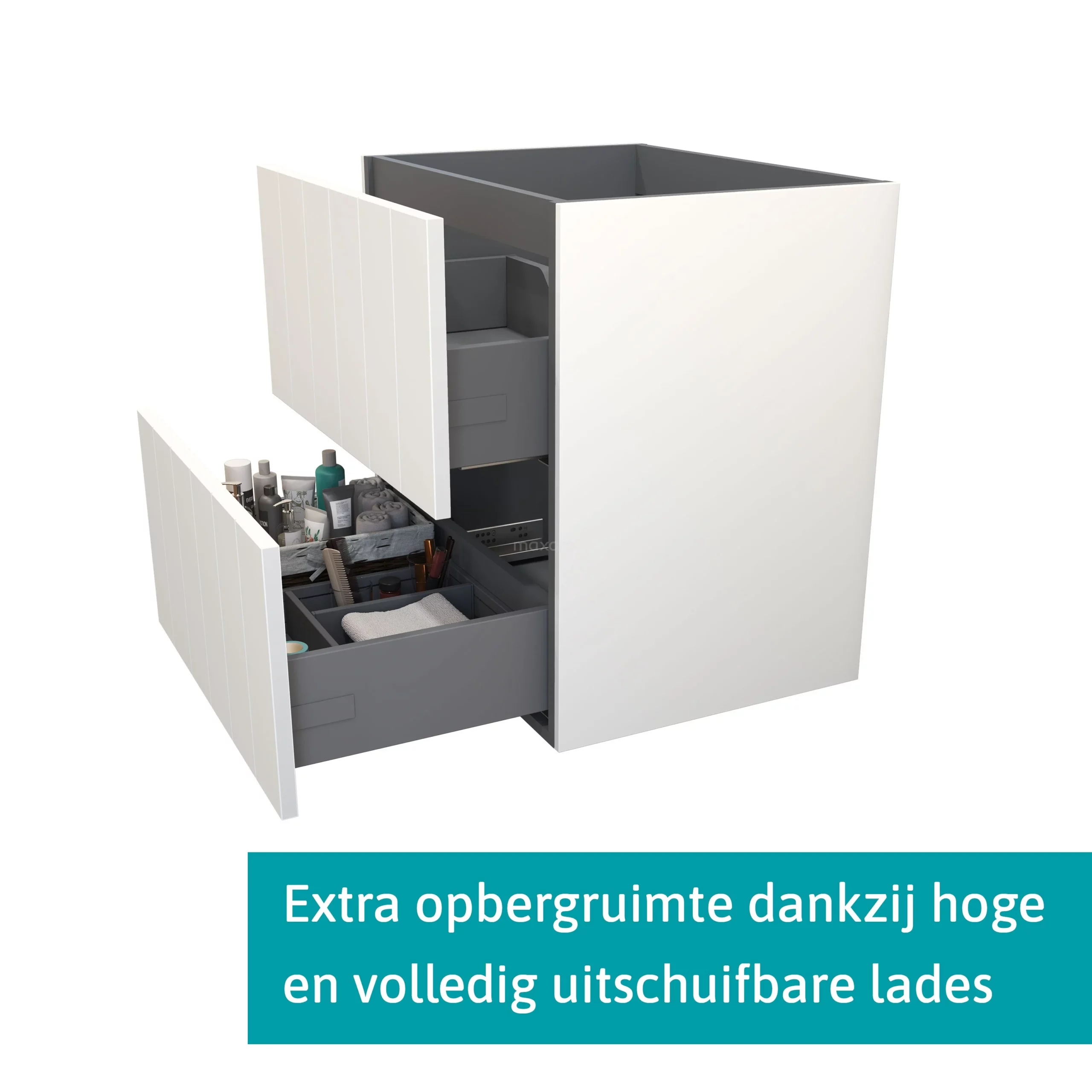 Modulo Badkamermeubel Met Wastafel | 70 Cm Mat Wit Lamel Front Keramiek 2 Lades Onder Elkaar 2 Modulo Badkamermeubel Met Wastafel | 70 Cm Mat Wit Lamel Front Keramiek 2 Lades Onder Elkaar - Afbeelding 2