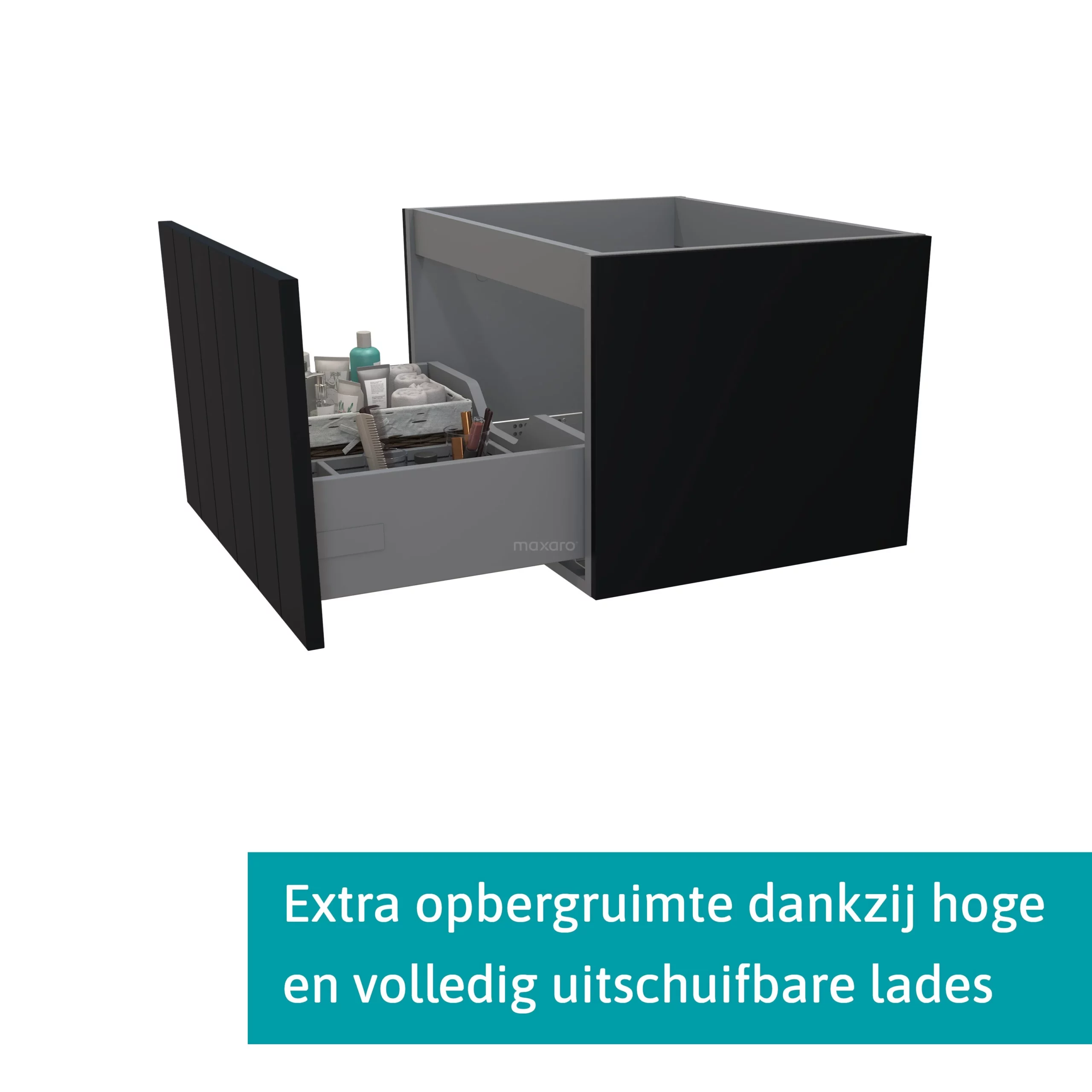 Modulo Badkamermeubel Met Wastafel | 70 Cm Mat Zwart Lamel Front Keramiek 1 Lade 2 Modulo Badkamermeubel Met Wastafel | 70 Cm Mat Zwart Lamel Front Keramiek 1 Lade - Afbeelding 2