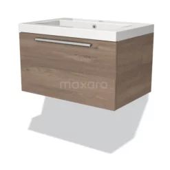 Modulo Badkamermeubel Met Wastafel | 70 Cm Middenbruin Eiken Vlak Front Mineraalmarmer 1 Lade