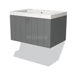 Modulo Badkamermeubel Met Wastafel | 70 Cm Middengrijs Lamel Front Mineraalmarmer 1 Lade