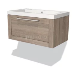 Modulo Badkamermeubel Met Wastafel | 80 Cm Eiken Kader Front Mineraalmarmer 1 Lade