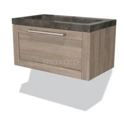 Modulo Badkamermeubel Met Wastafel | 80 Cm Eiken Kader Front Natuursteen 1 Lade
