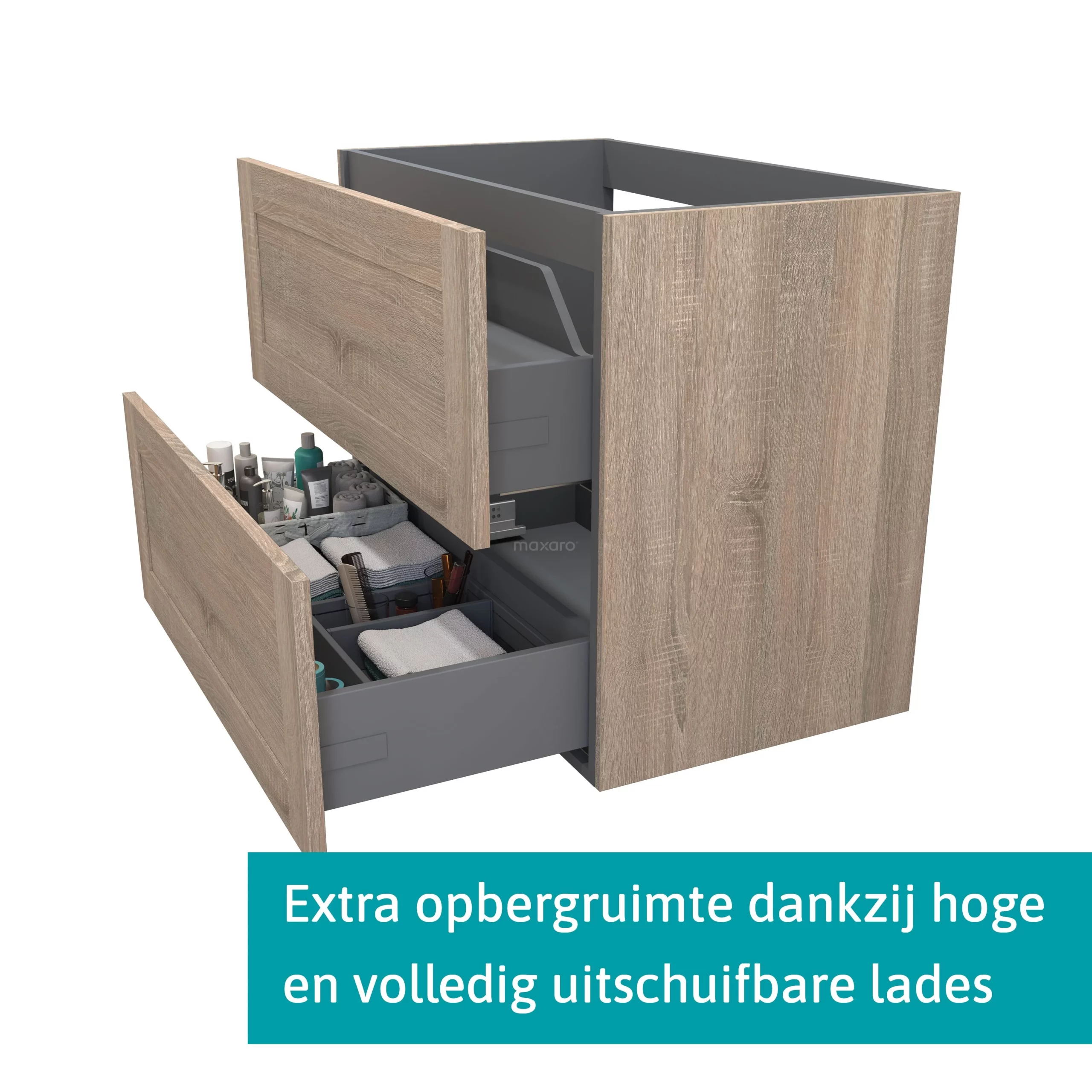 Modulo Badkamermeubel Met Wastafel | 80 Cm Eiken Kader Front Natuursteen 2 Lades Onder Elkaar 2 Modulo Badkamermeubel Met Wastafel | 80 Cm Eiken Kader Front Natuursteen 2 Lades Onder Elkaar - Afbeelding 2