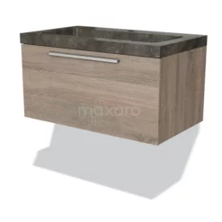 Modulo Badkamermeubel Met Wastafel | 80 Cm Eiken Vlak Front Natuursteen 1 Lade