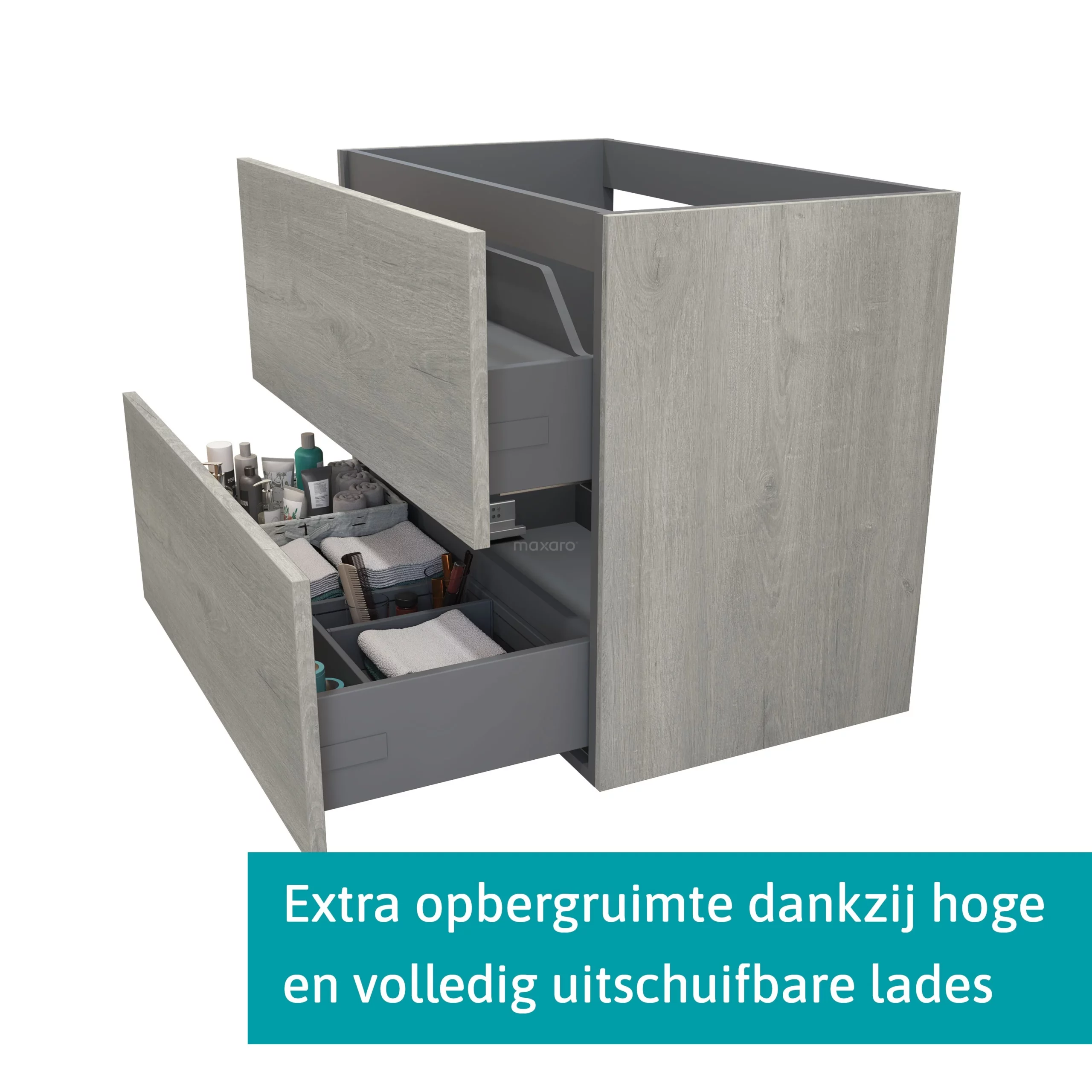 Modulo Badkamermeubel Met Wastafel | 80 Cm Grijs Eiken Vlak Front Keramiek 2 Lades Onder Elkaar 2 Modulo Badkamermeubel Met Wastafel | 80 Cm Grijs Eiken Vlak Front Keramiek 2 Lades Onder Elkaar - Afbeelding 2