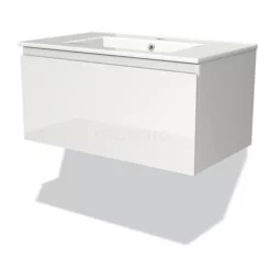 Modulo Badkamermeubel Met Wastafel | 80 Cm Hoogglans Wit Greeploos Front Keramiek 1 Lade