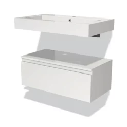 Modulo Badkamermeubel Met Wastafel | 80 Cm Hoogglans Wit Greeploos Front Mineraalmarmer Laag Zwevend