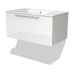 Modulo Badkamermeubel Met Wastafel | 80 Cm Hoogglans Wit Vlak Front Keramiek 1 Lade