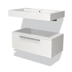 Modulo Badkamermeubel Met Wastafel | 80 Cm Hoogglans Wit Vlak Front Mineraalmarmer Laag Zwevend