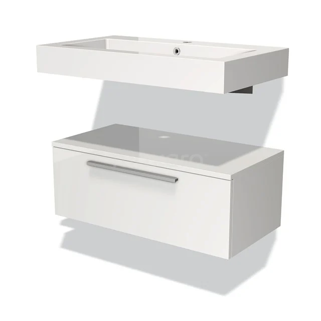 Modulo Badkamermeubel Met Wastafel | 80 Cm Hoogglans Wit Vlak Front Mineraalmarmer Laag Zwevend 1 Modulo Badkamermeubel Met Wastafel | 80 Cm Hoogglans Wit Vlak Front Mineraalmarmer Laag Zwevend