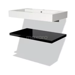 Modulo Badkamermeubel Met Wastafel | 80 Cm Hoogglans Zwart Front Mineraalmarmer Wastafel Met Blad