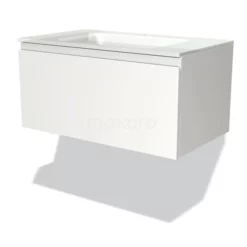 Modulo Badkamermeubel Met Wastafel | 80 Cm Mat Wit Greeploos Front Glas 1 Lade