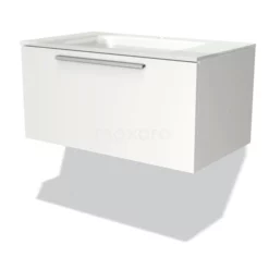Modulo Badkamermeubel Met Wastafel | 80 Cm Mat Wit Vlak Front Glas 1 Lade