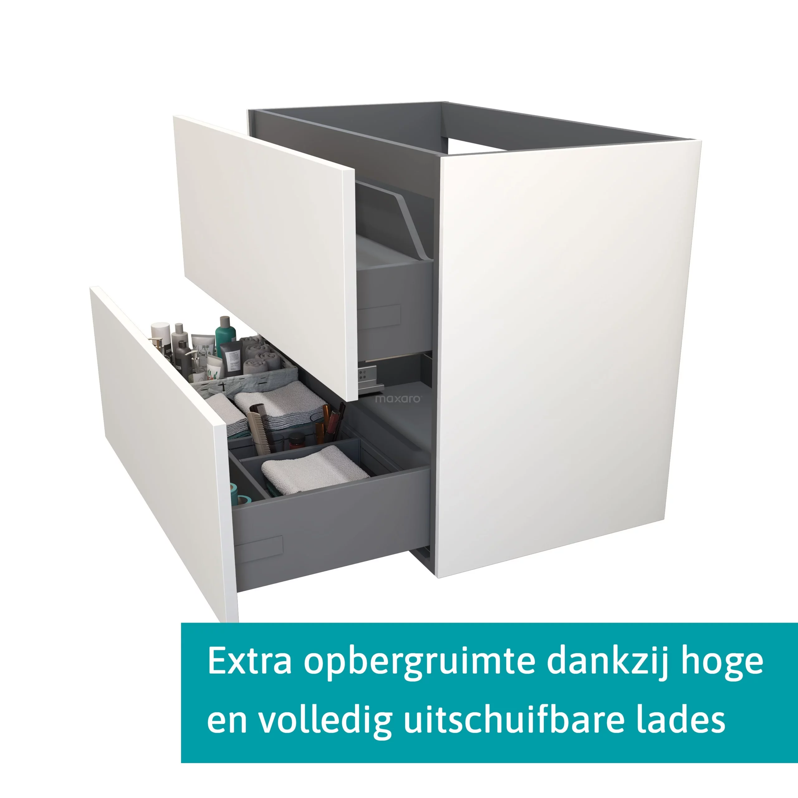 Modulo Badkamermeubel Met Wastafel | 80 Cm Mat Wit Vlak Front Keramiek 2 Lades Onder Elkaar 2 Modulo Badkamermeubel Met Wastafel | 80 Cm Mat Wit Vlak Front Keramiek 2 Lades Onder Elkaar - Afbeelding 2