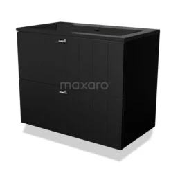 Modulo Badkamermeubel Met Wastafel | 80 Cm Mat Zwart Lamel Front Quartz 2 Lades Onder Elkaar