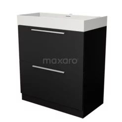 Modulo Badkamermeubel Met Wastafel | 80 Cm Mat Zwart Vlak Front Solid Surface 2 Hoge Lades Onder Elkaar Staand