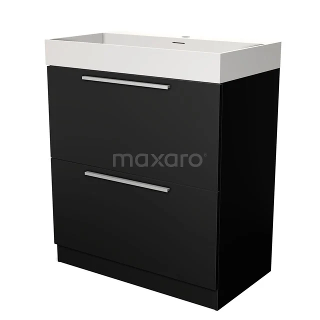 Modulo Badkamermeubel Met Wastafel | 80 Cm Mat Zwart Vlak Front Solid Surface 2 Hoge Lades Onder Elkaar Staand 1 Modulo Badkamermeubel Met Wastafel | 80 Cm Mat Zwart Vlak Front Solid Surface 2 Hoge Lades Onder Elkaar Staand