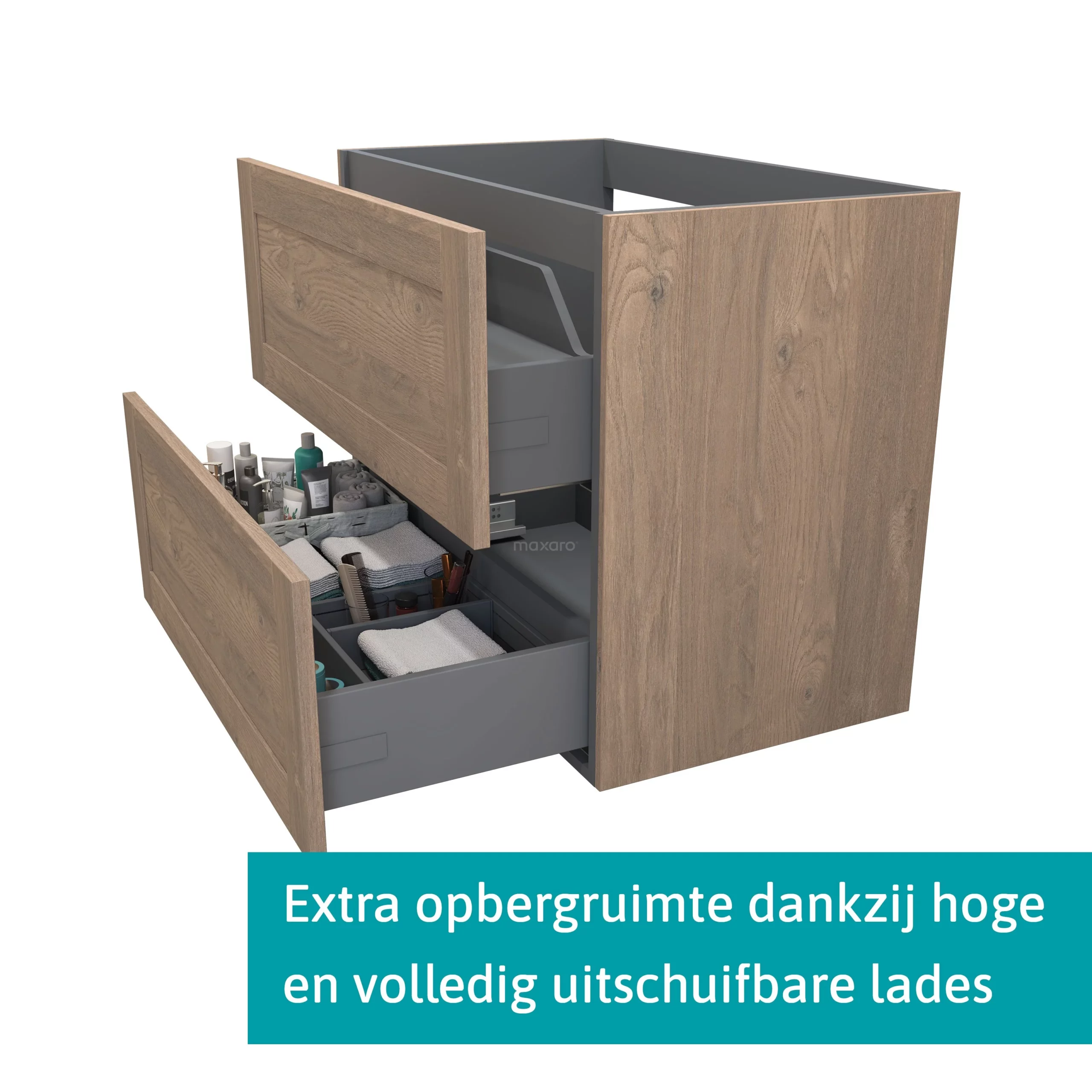 Modulo Badkamermeubel Met Wastafel | 80 Cm Middenbruin Eiken Kader Front Natuursteen 2 Lades Onder Elkaar 2 Modulo Badkamermeubel Met Wastafel | 80 Cm Middenbruin Eiken Kader Front Natuursteen 2 Lades Onder Elkaar - Afbeelding 2