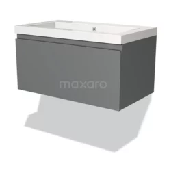 Modulo Badkamermeubel Met Wastafel | 80 Cm Middengrijs Greeploos Front Mineraalmarmer 1 Lade