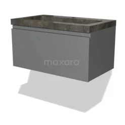 Modulo Badkamermeubel Met Wastafel | 80 Cm Middengrijs Greeploos Front Natuursteen 1 Lade