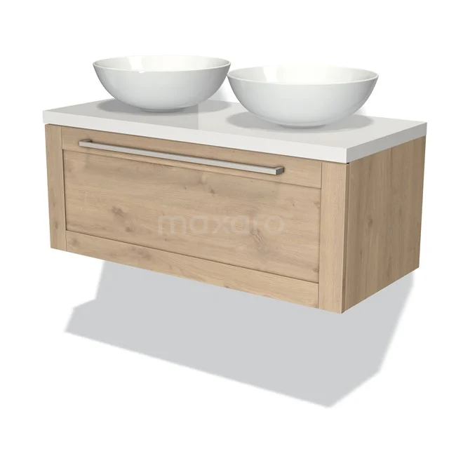 Modulo Plato Badkamermeubel Voor Waskom | 100 Cm Lichtbruin Eiken Kader Front Hoogglans Wit Blad 1 Lade 1 Modulo Plato Badkamermeubel Voor Waskom | 100 Cm Lichtbruin Eiken Kader Front Hoogglans Wit Blad 1 Lade