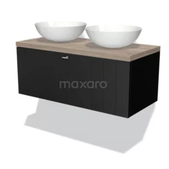 Modulo Plato Badkamermeubel Voor Waskom | 100 Cm Mat Zwart Lamel Front Eiken Blad 1 Lade