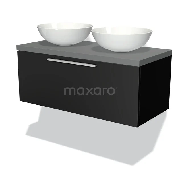 Modulo Plato Badkamermeubel Voor Waskom | 100 Cm Mat Zwart Vlak Front Middengrijs Blad 1 Lade 1 Modulo Plato Badkamermeubel Voor Waskom | 100 Cm Mat Zwart Vlak Front Middengrijs Blad 1 Lade