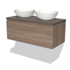 Modulo Plato Badkamermeubel Voor Waskom | 100 Cm Middenbruin Eiken Greeploos Front Donkerbruin Eiken Blad 1 Lade