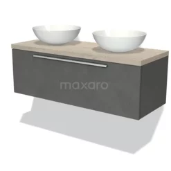 Modulo Plato Badkamermeubel Voor Waskom | 120 Cm Donkergrijs Beton Vlak Front Lichtgrijs Eiken Blad 1 Lade