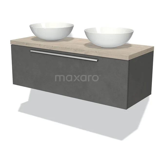 Modulo Plato Badkamermeubel Voor Waskom | 120 Cm Donkergrijs Beton Vlak Front Lichtgrijs Eiken Blad 1 Lade 1 Modulo Plato Badkamermeubel Voor Waskom | 120 Cm Donkergrijs Beton Vlak Front Lichtgrijs Eiken Blad 1 Lade