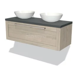 Modulo Plato Badkamermeubel Voor Waskom | 120 Cm Lichtgrijs Eiken Kader Front Donkergrijs Blad 1 Lade