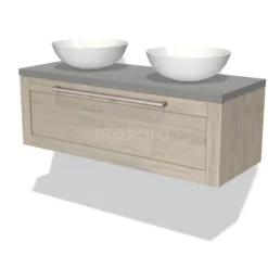 Modulo Plato Badkamermeubel Voor Waskom | 120 Cm Lichtgrijs Eiken Kader Front Lichtgrijs Beton Blad 1 Lade