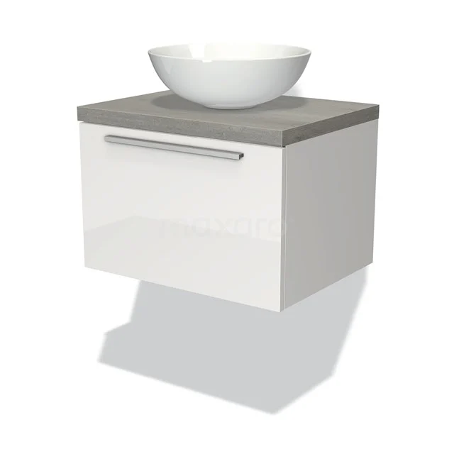 Modulo Plato Badkamermeubel Voor Waskom | 60 Cm Hoogglans Wit Vlak Front Grijs Eiken Blad 1 Lade 1 Modulo Plato Badkamermeubel Voor Waskom | 60 Cm Hoogglans Wit Vlak Front Grijs Eiken Blad 1 Lade