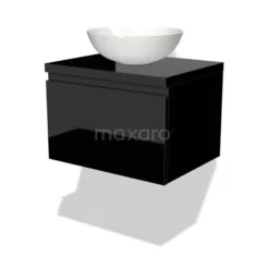 Modulo Plato Badkamermeubel Voor Waskom | 60 Cm Hoogglans Zwart Greeploos Front Hoogglans Zwart Blad 1 Lade