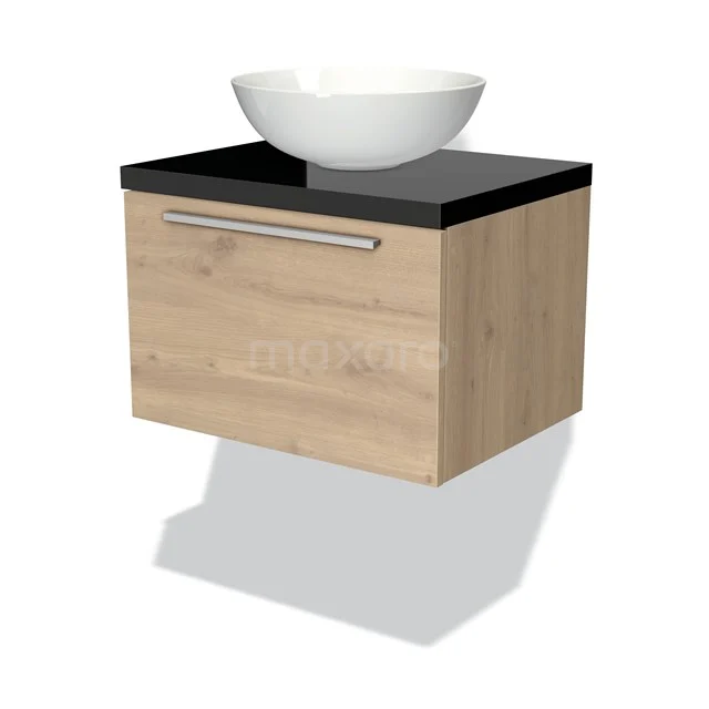 Modulo Plato Badkamermeubel Voor Waskom | 60 Cm Lichtbruin Eiken Vlak Front Hoogglans Zwart Blad 1 Lade 1 Modulo Plato Badkamermeubel Voor Waskom | 60 Cm Lichtbruin Eiken Vlak Front Hoogglans Zwart Blad 1 Lade