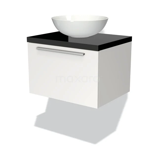 Modulo Plato Badkamermeubel Voor Waskom | 60 Cm Mat Wit Vlak Front Hoogglans Zwart Blad 1 Lade 1 Modulo Plato Badkamermeubel Voor Waskom | 60 Cm Mat Wit Vlak Front Hoogglans Zwart Blad 1 Lade
