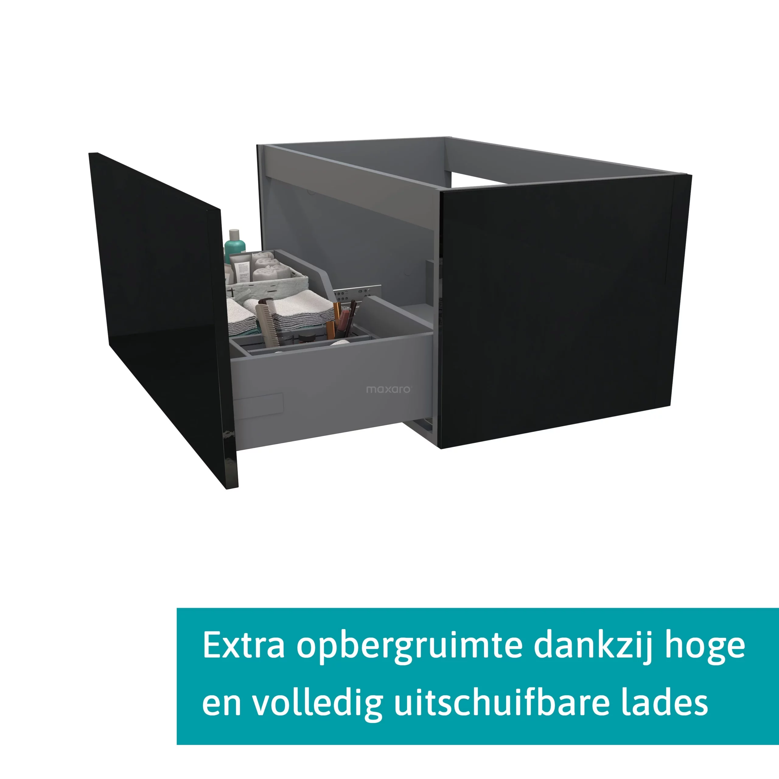 Modulo Plato Badkamermeubel Voor Waskom | 80 Cm Hoogglans Zwart Vlak Front Mat Zwart Blad 1 Lade 2 Modulo Plato Badkamermeubel Voor Waskom | 80 Cm Hoogglans Zwart Vlak Front Mat Zwart Blad 1 Lade - Afbeelding 2